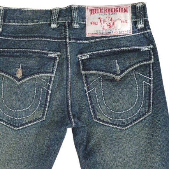 True Religion Bobby Super T Mens Distressed White Stitch Y2K Jeans - Size 34 - Picture 4 of 4